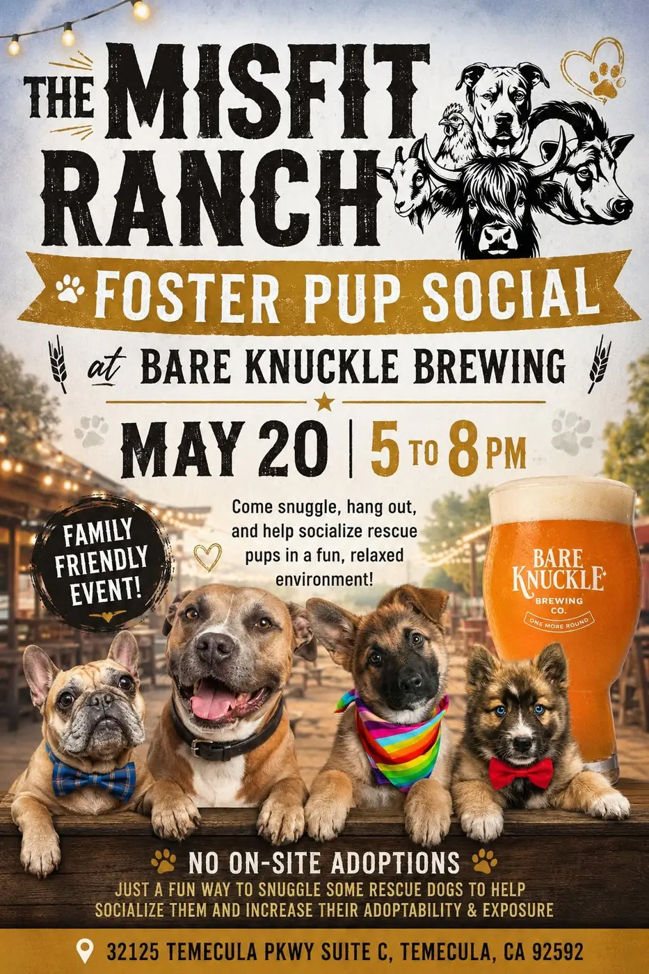 Foster Pup Social flyer for May 20 at Bare Knuckle Brewing
