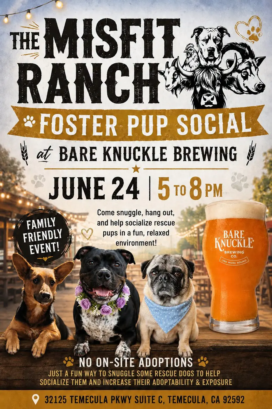 Foster Pup Social flyer for June 24 at Bare Knuckle Brewing