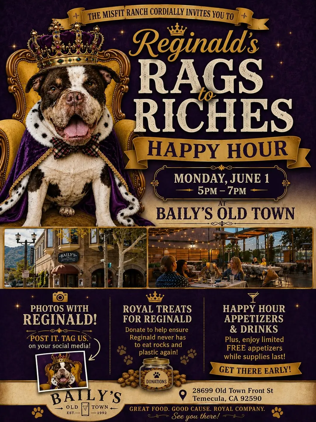 Reginald's Rags to Riches Happy Hour flyer