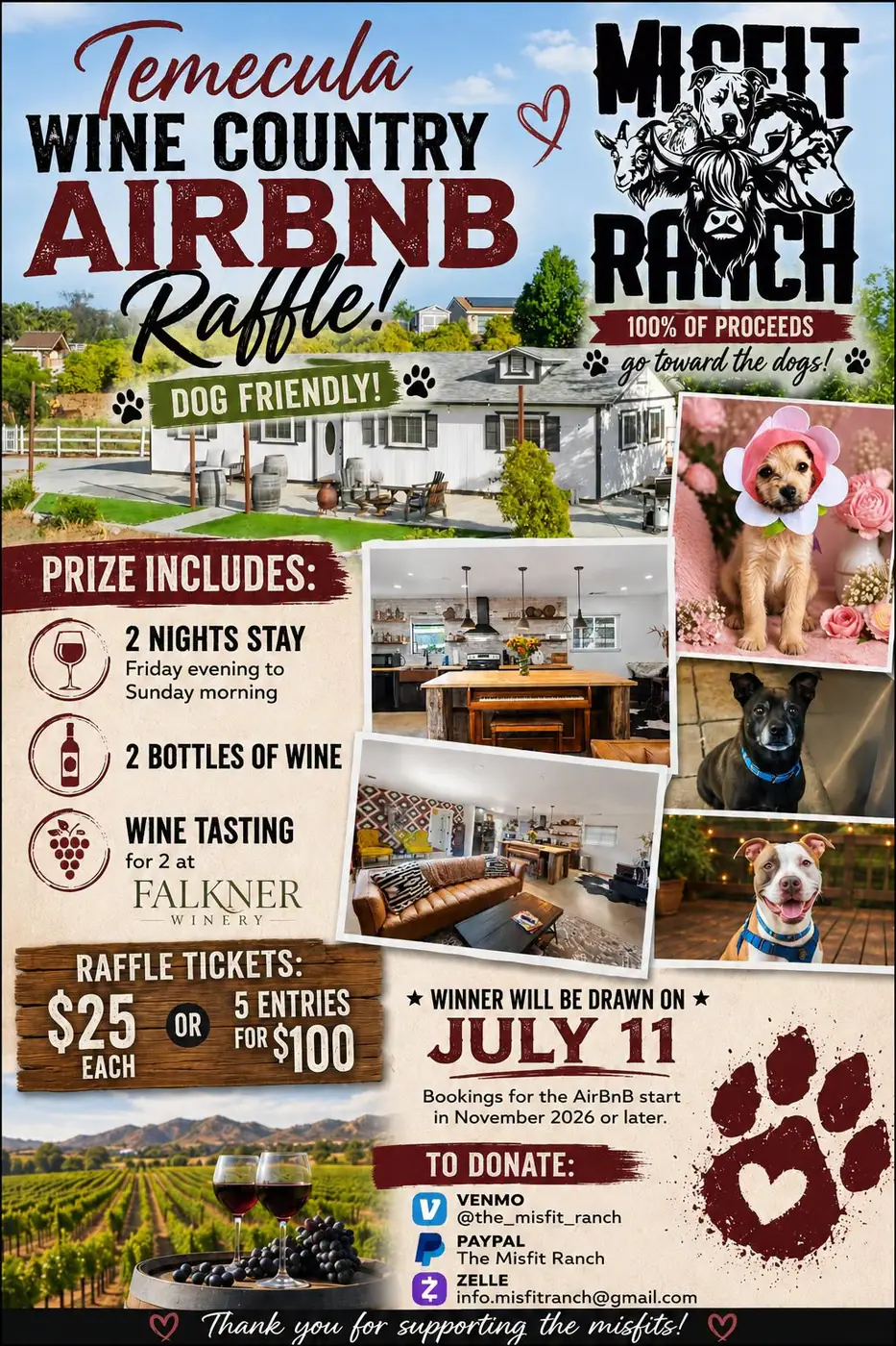 Temecula Wine Country Airbnb Raffle flyer